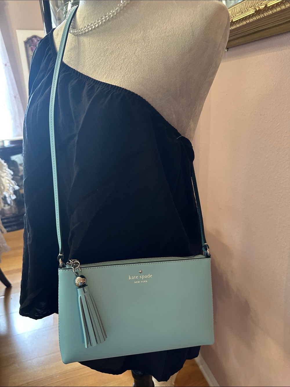 Kate  Spade Mint Blue Crossbody Bag with Tassel
